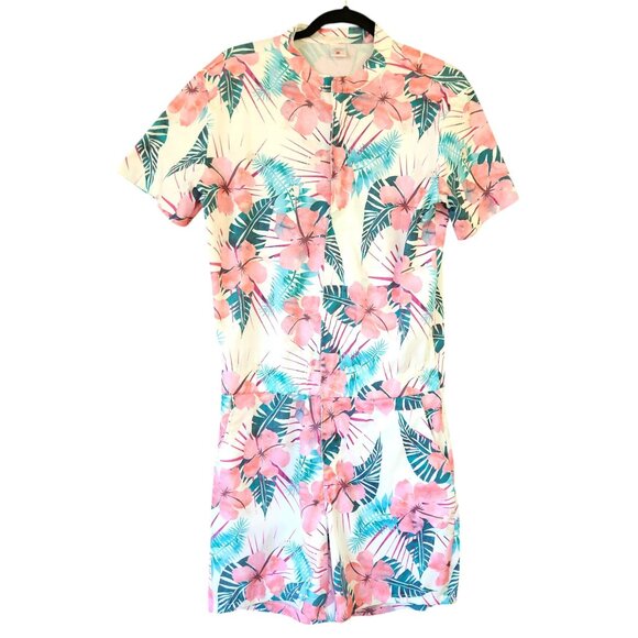 Men's Short Sleeve 3D Graphic Romper Tropical Floral Print Zip Front  Sz. Medium - Picture 3 of 10